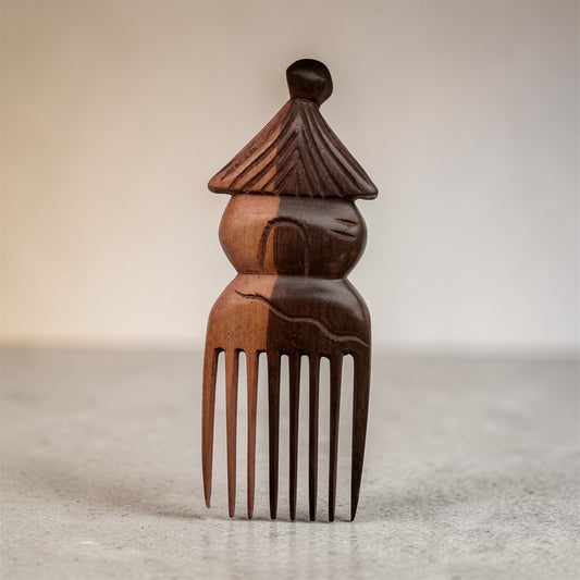 Traditional African Hut Hand Carved Hair Pick