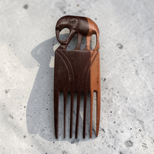 Elephant Motif Tribal Wooden Hair Comb