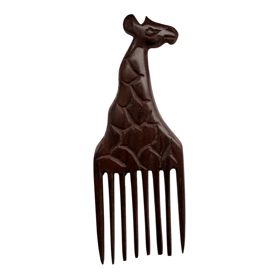 Giraffe Design African Carved Hair Pick Comb