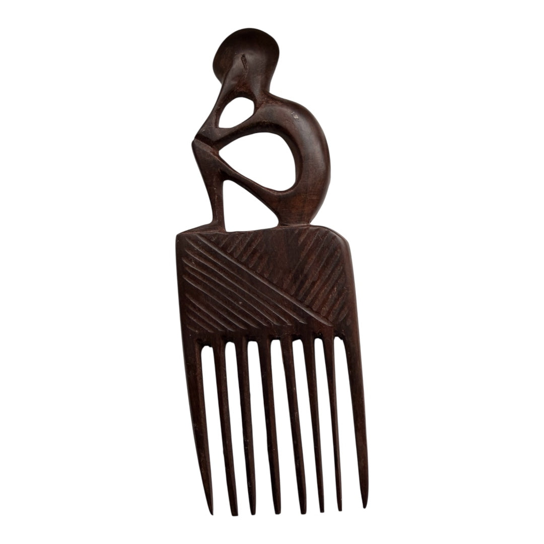Abstract Tribal Figure Wooden Hair Comb
