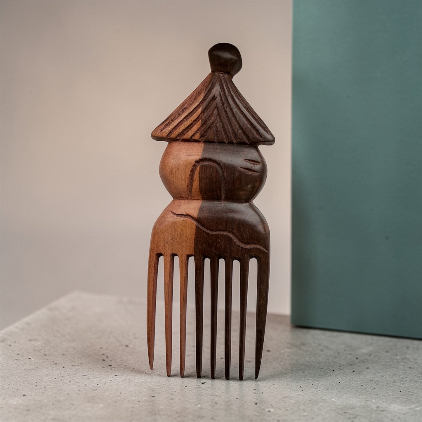 Traditional African Hut Hand Carved Hair Pick