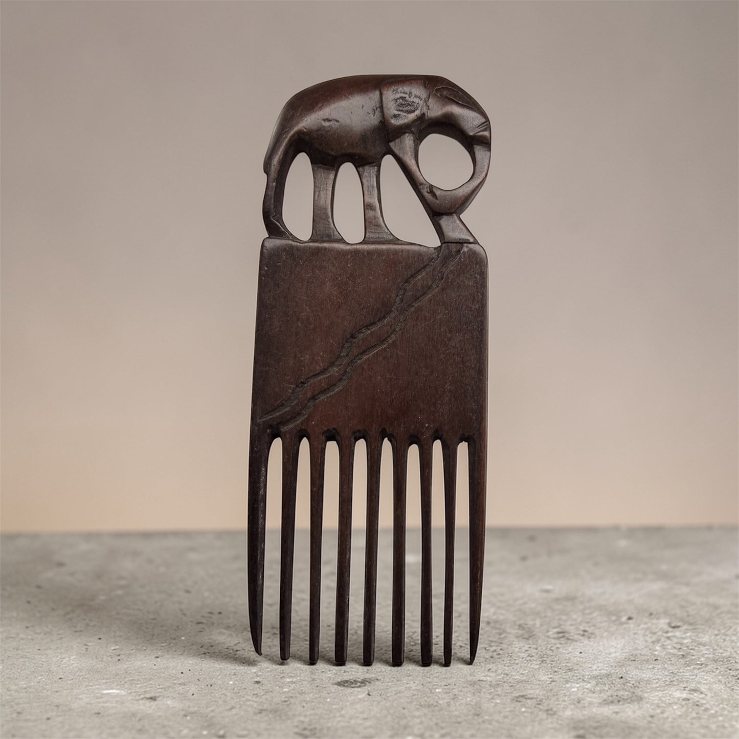 Elephant Motif Tribal Wooden Hair Comb