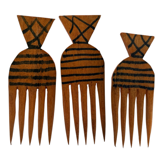 Hand Carved  Wooden Afro Hair Pick Comb Tribal Hair Pattern