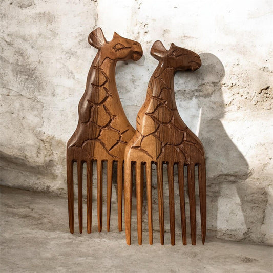 Giraffe Design African Carved Hair Pick Comb