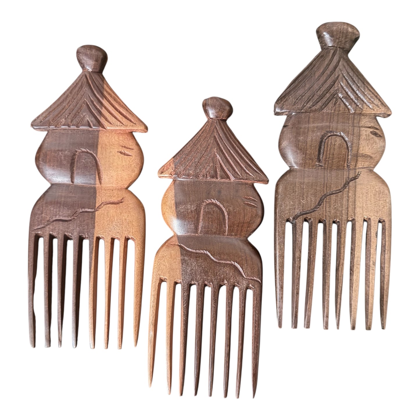 Traditional African Hut Hand Carved Hair Pick