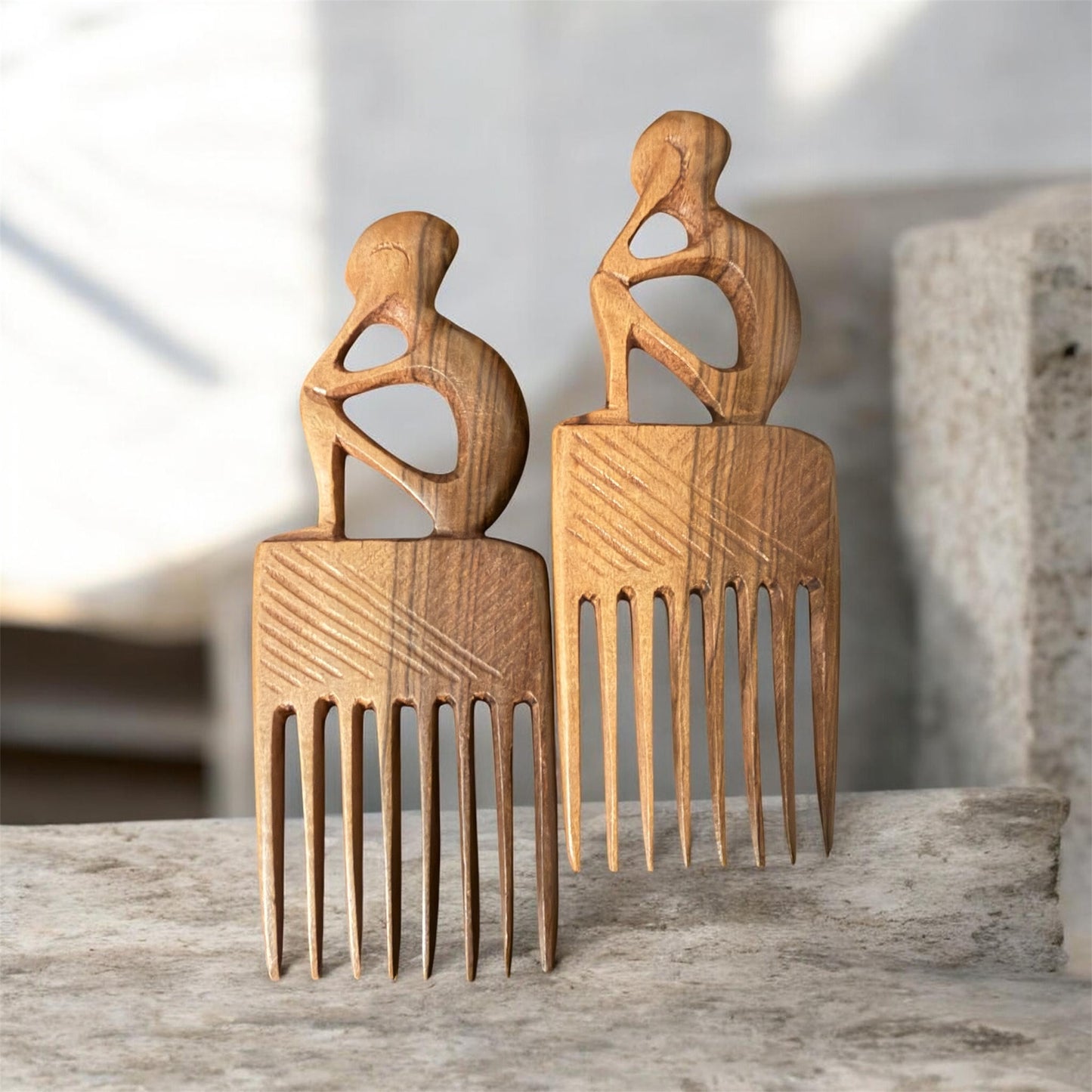 Abstract Tribal Figure Wooden Hair Comb