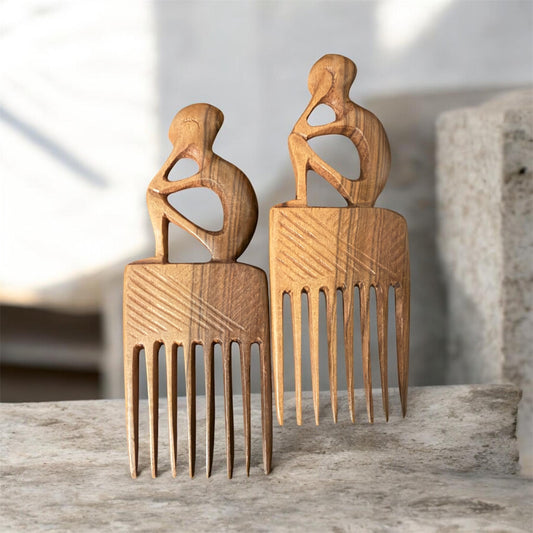 Abstract Tribal Figure Wooden Hair Comb