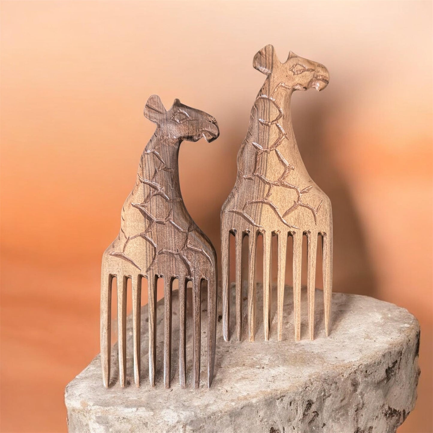 Giraffe Design African Carved Hair Pick Comb
