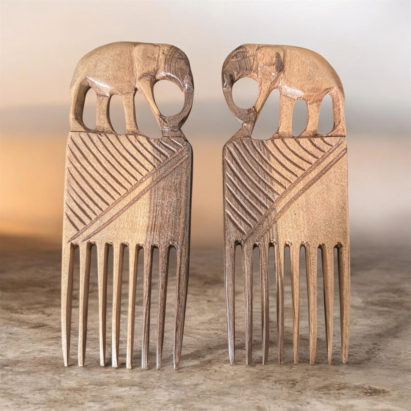 Elephant Motif Tribal Wooden Hair Comb
